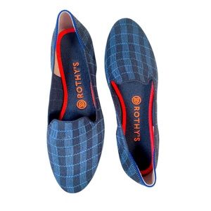 Rothy's The Loafer Women's Size 9 Indigo Gingham Round Toe Slip On Flat Shoes